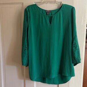 Market & Spruce Teal Blouse with Eyelet Sleeves